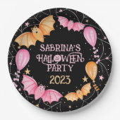 Niedliche Fledermäuse, Ballons + Spinnennetze, Hal Pappteller (Vorderseite)