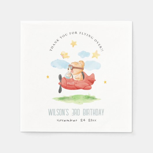Niedliche Fliege über Teddy Bär Tier Flugzeug Gebu Serviette (Vorderseite)