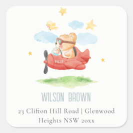 Niedliche Fliege über Teddy Bear Animal Flugzeug-A Quadratischer Aufkleber