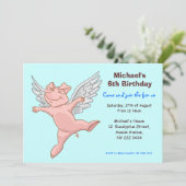 Niedliche Fliegen-Schwein-Geburtstags-Party Einladung (Stehend Vorderseite)