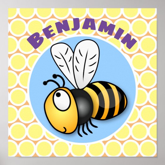 Niedliche, fliegende Bienengelb-Cartoon-Abbildung Poster (Vorne)