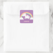 Niedliche Fliegende Einhorn- und Regenbogenmädchen Quadratischer Aufkleber (Tasche)