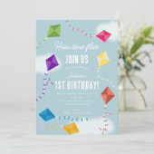 Niedliche Fliegerkite Kinder wie die Zeit zum Gebu Einladung (Stehend Vorderseite)