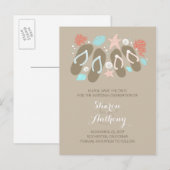 Niedliche Flip Flops Strandhochzeit Save the Date Ankündigungspostkarte (Vorne/Hinten)