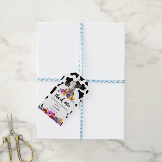 Niedliche Flora 'Heilige Kuh' Danke Moo Birthday G Geschenkanhänger (Mit Garn)