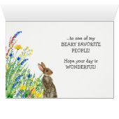 Niedliche Floral Bouquet Bear Rabbit Geburtskarte (Innenansicht Horizontal (Unten))