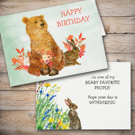 Niedliche Floral Bouquet Bear Rabbit Geburtskarte