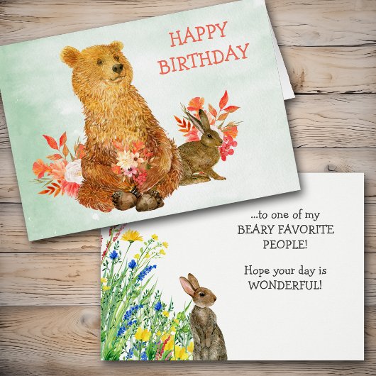 Niedliche Floral Bouquet Bear Rabbit Geburtskarte