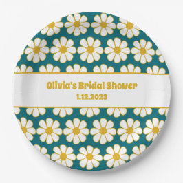 Niedliche floral Daisy Muster Mustard und Aquamari Pappteller