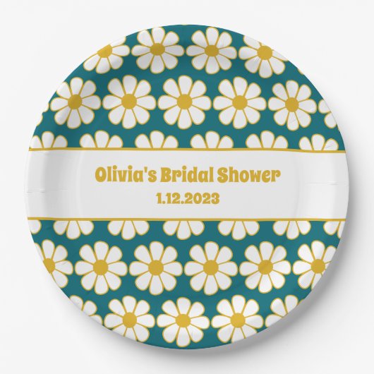Niedliche floral Daisy Muster Mustard und Aquamari Pappteller (Vorderseite)