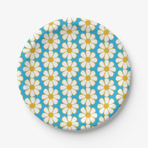Niedliche floral Daisy Muster Mustard und Blue Pappteller