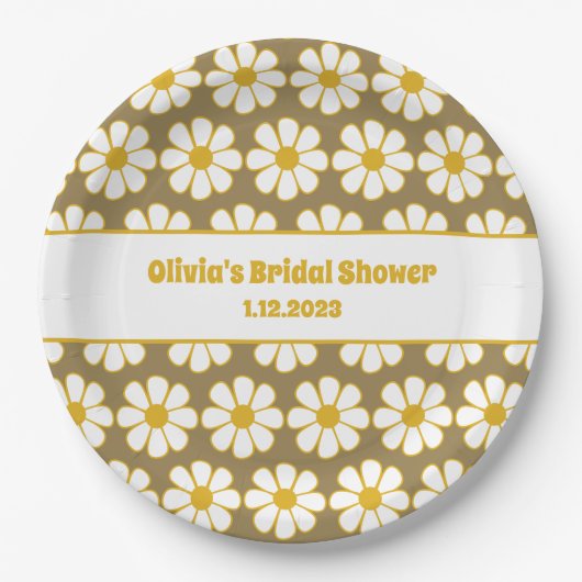 Niedliche floral Daisy Muster Mustard und Brown Pappteller (Vorderseite)