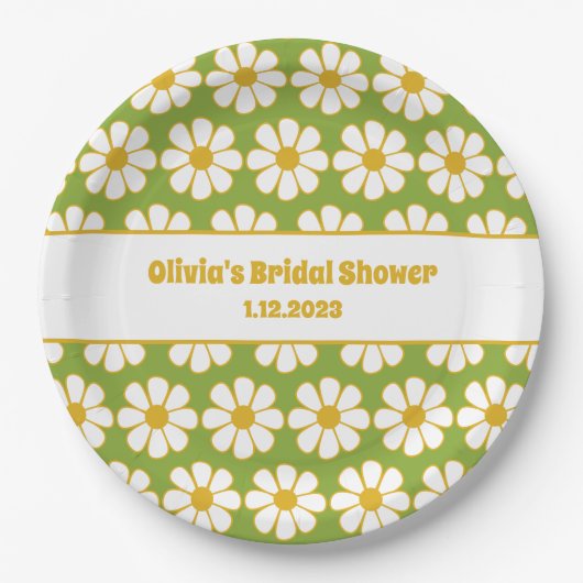 Niedliche floral Daisy Muster Mustard und Green Pappteller (Vorderseite)