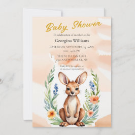 Niedliche floral Kangaroo Kinderdusche Einladung