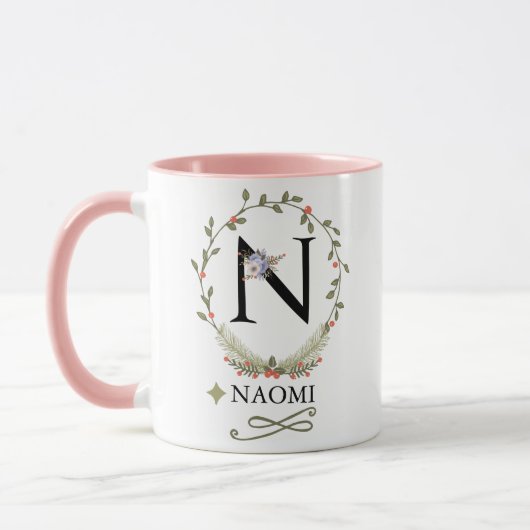 Niedliche Floral Letter N Monogramm-Tasse Tasse (Links)