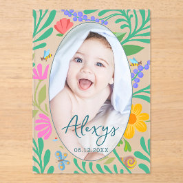 Niedliche florale Farbgebung Hinzufügen Foto Birth Acryleinladungen
