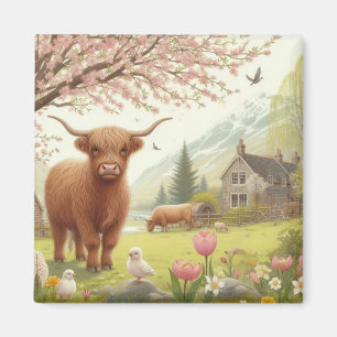 Niedliche, florale/frühlingshafte Hochlandkuh Magnet