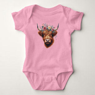Niedliche, florale/frühlingshaltige Kuh Baby Strampler