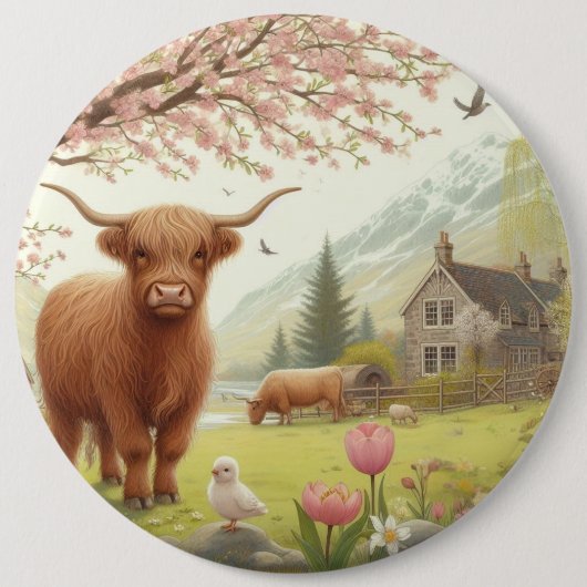 Niedliche, florale/frühlingshaltige Kuh Button (Vorderseite)