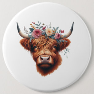 Niedliche, florale/frühlingshaltige Kuh Button