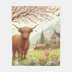 Niedliche, florale/frühlingshaltige Kuh Fleecedecke