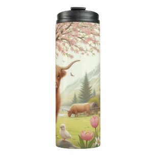Niedliche, florale/frühlingshaltige Kuh Thermosbecher
