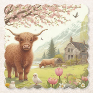 Niedliche, florale/frühlingshaltige Kuh Untersetzer