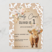 Niedliche florale Heilige Kuh Barnyard Geburtstag Einladung (Vorne/Hinten)