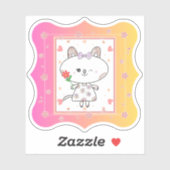 Niedliche, florale Kätzchen rosa gelbfarbener Hint Aufkleber (Blatt)