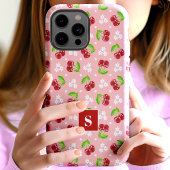 Niedliche florale Polka Dot Cherries Pink Monogram Case-Mate iPhone Hülle