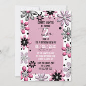 Niedliche florale Polka Dot Pink Black 2. Geburtst Einladung (Vorderseite)
