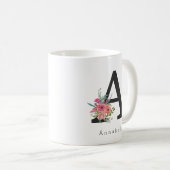 Niedliche florale Wasserfarbe Boho Rosa Monogramm Kaffeetasse (VorderseiteRechts)