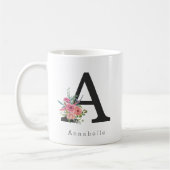 Niedliche florale Wasserfarbe Boho Rosa Monogramm Kaffeetasse (Links)