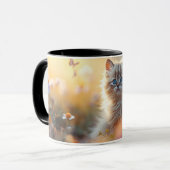 Niedliche Fluffige Katze in Wildblumen Kaffeetasse (Vorderseite Links)