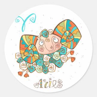 Niedliche Fluffy Aries Runder Aufkleber