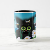 Niedliche Fluffy Black Kitten und Daisies Art Tasse (Zentrum)