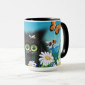 Niedliche Fluffy Black Kitten und Daisies Art Tasse (VorderseiteRechts)