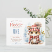 Niedliche Fluffy Cat Fall Winter Custom Geburtstag Einladung (Stehend Vorderseite)