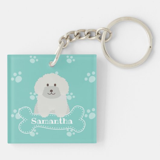 Niedliche Fluffy Curly Coat Poodle Puppy Doppy Mon Schlüsselanhänger (Rückseite)