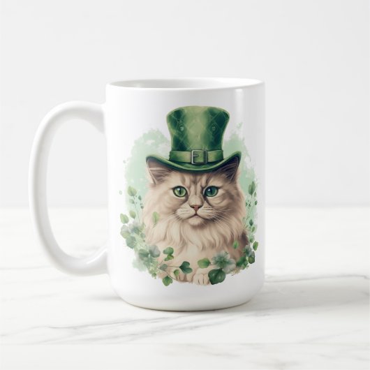 NIEDLICHE FLUFFY-KATZE, DIE FÜR STARTPATRICKS TAG KAFFEETASSE (Links)
