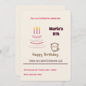 Niedliche Fluffy Katze mit Geburtstagskuchen Einladung (Vorne/Hinten)