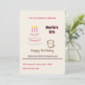 Niedliche Fluffy Katze mit Geburtstagskuchen Einladung (Stehend Vorderseite)