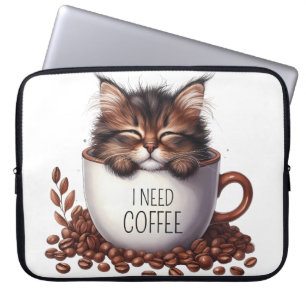 NIEDLICHE FLUFFY MAINE COON KITTEN IN KAFFEE CUP LAPTOPSCHUTZHÜLLE