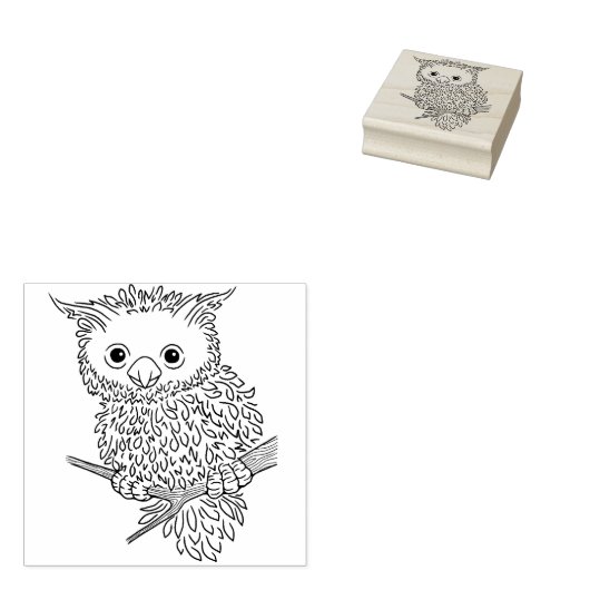 Niedliche Fluffy Owl auf Branntkautschuk-Briefmark Gummistempel (Stempel)