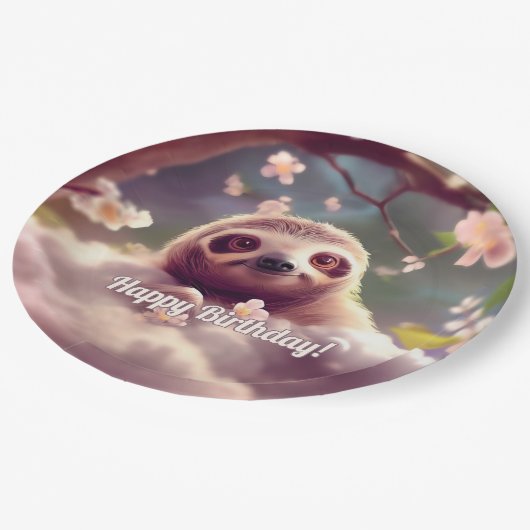 Niedliche Fluffy Sloth Paper-Teller Pappteller (Schrägansicht)