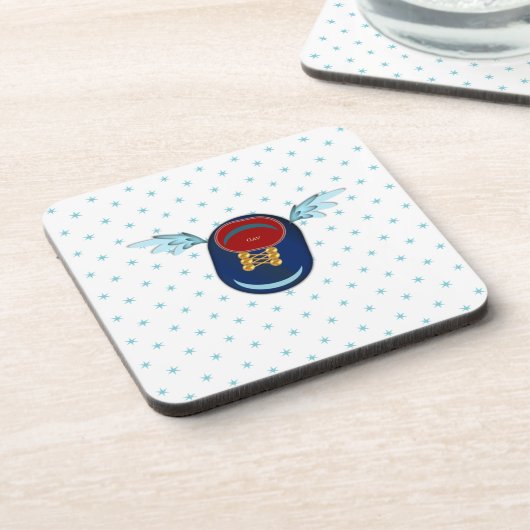 Niedliche Flügelschuh-Cartoon & Sterne Getränkeuntersetzer (Linke Seite)