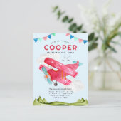 Niedliche Fluggesellschaft Watercolor Sky Red Airp Postkarte (Stehend Vorderseite)