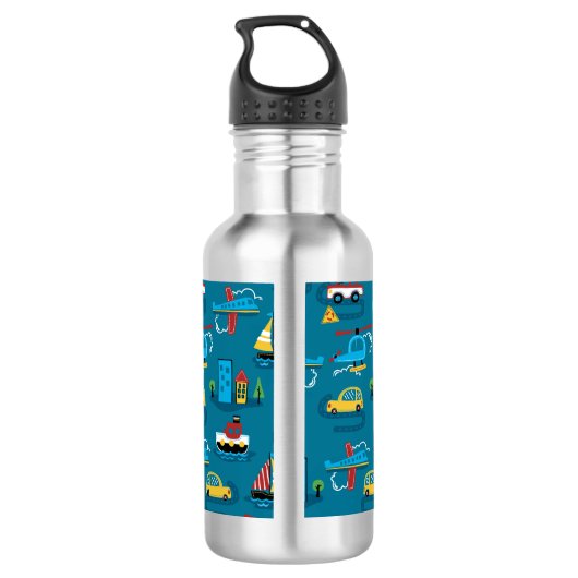 Niedliche Flugzeug Boote Autos Kinder Jungen Perso Edelstahlflasche (Rückseite)