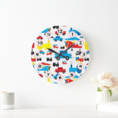 Niedliche Flugzeug, Züge und Autos Große Wanduhr (Zuhause)