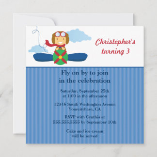 Niedliche Flugzeugpiloten Jungen Geburtstagsfeier Einladung